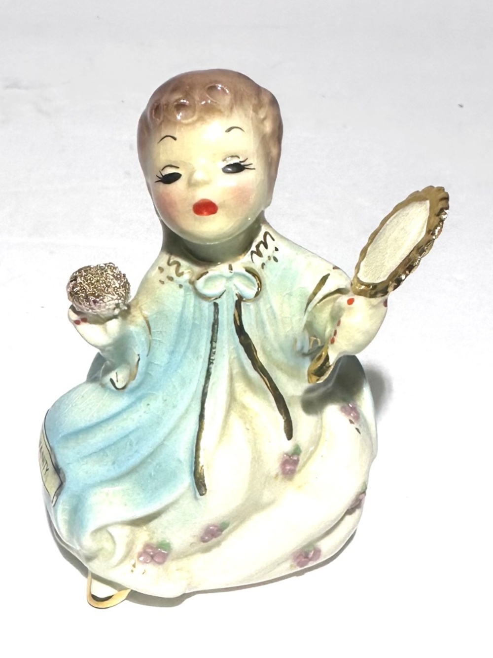 Rare Josef Originals Porcelain Vanity Girl Figurine Holding a Mirror
